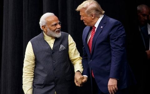 Massive crowd hails Donald Trump and Indian prime minister Narendra Modi