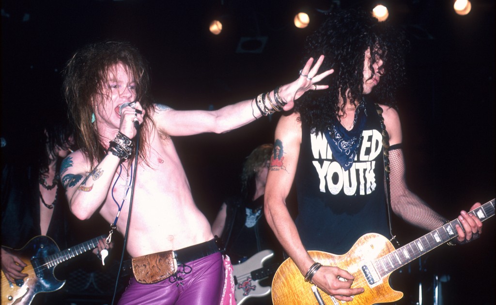 Axl Rose and Slash of Guns N' Roses in concert circa 1987. Photo by Jeffrey Mayer/WireImage