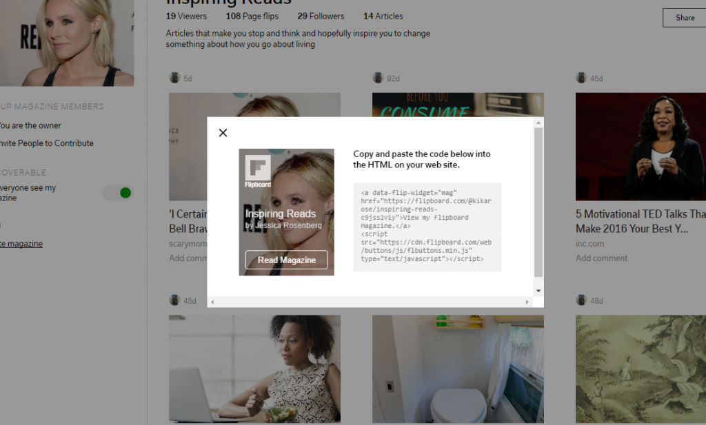 Flipboard Magazine Embed function