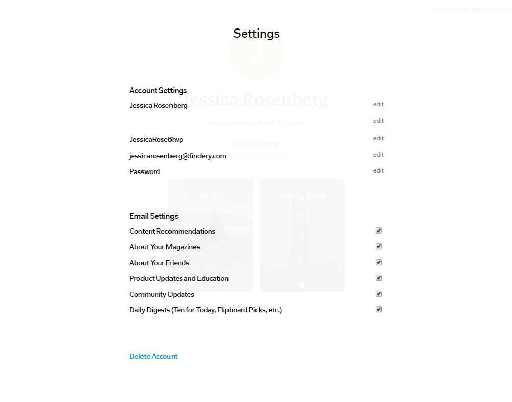 Flipboard settings options