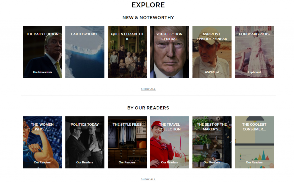 What you see when you click explore on Flipboard