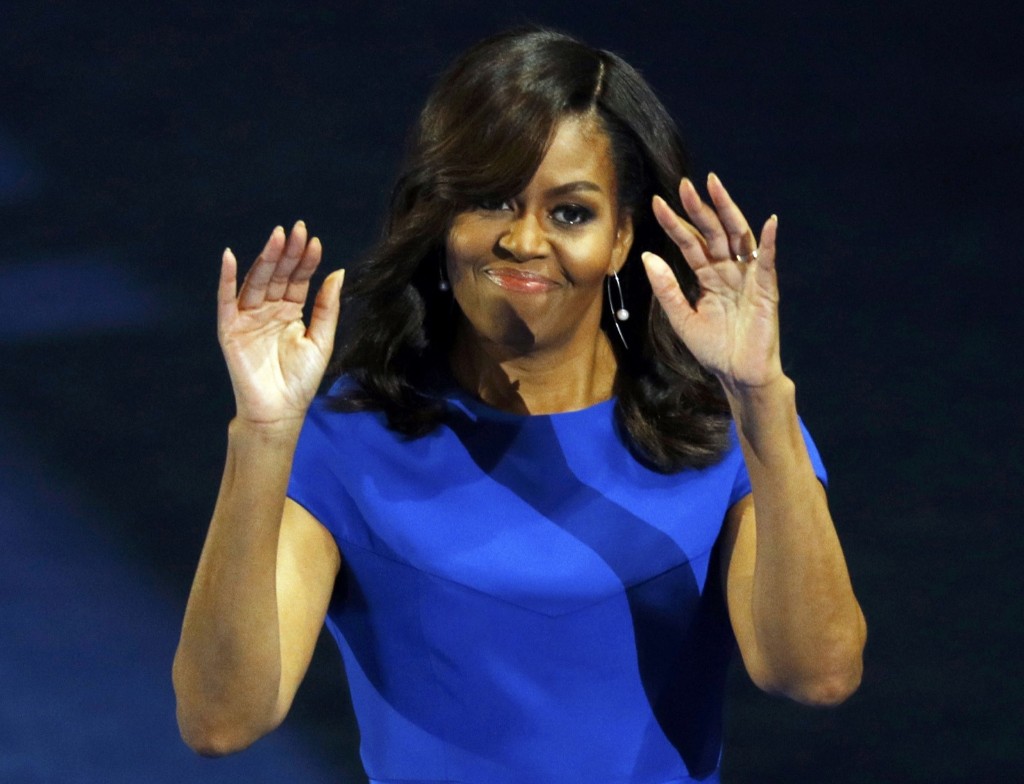 Michelle Obama addresses the Democratic National Convention. REUTERS/Scott Audette