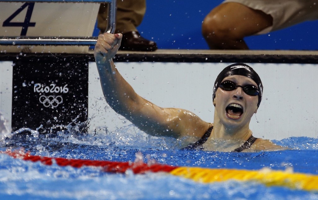 Katie Ledecky of the US celebrates winning the women's 400m freestyle in a world record. Gary Hershorn/Flipboard