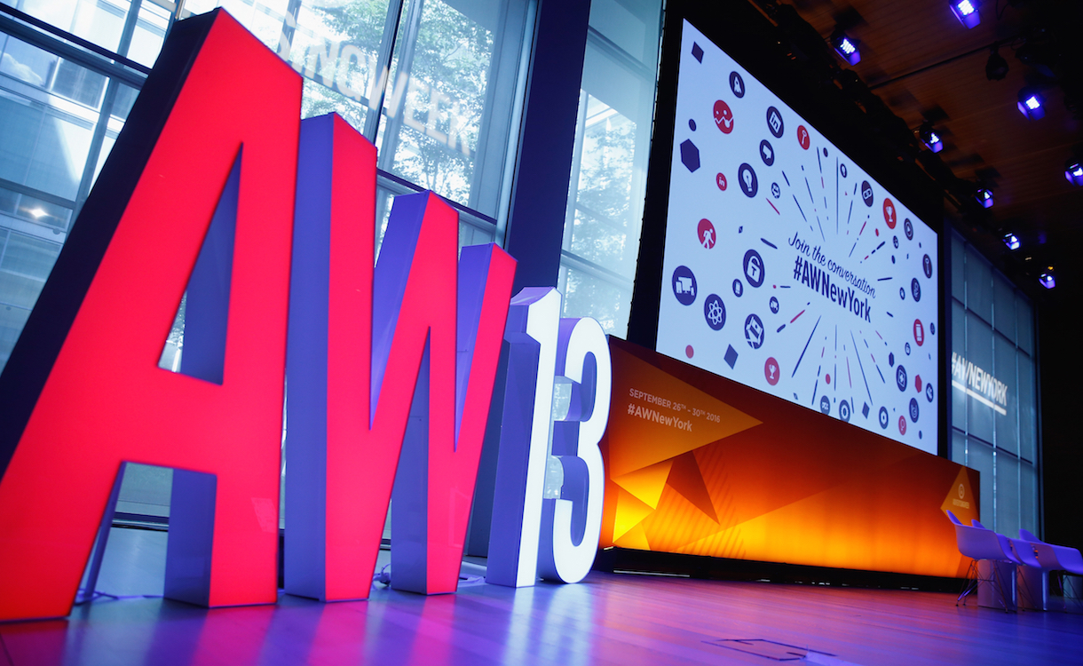 NEW YORK, NY - SEPTEMBER 26: A view of the stage before the Creating Connections that Count panel on Times Center Stage during 2016 Advertising Week New York on September 26, 2016 in New York City. (Photo by John Lamparski/Getty Images for Advertising Week New York)