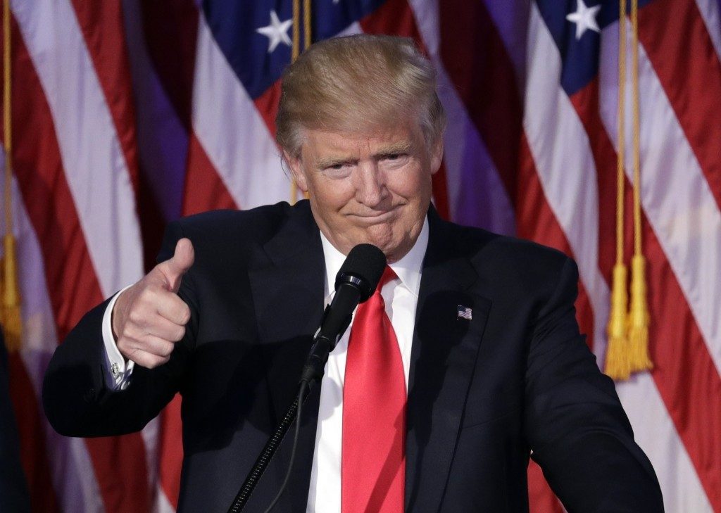 President-elect Donald Trump gives his acceptance speech. AP Photo/John Locher