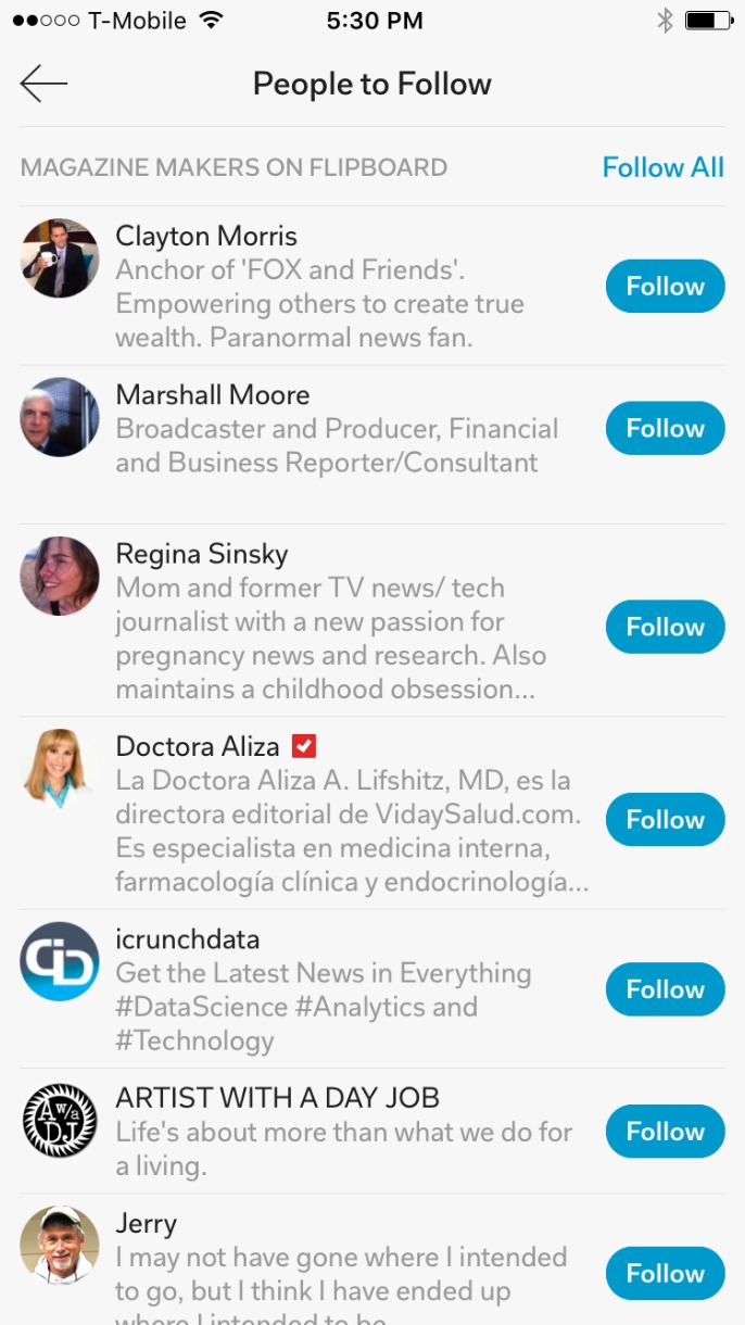 Finding people to follow on Flipboard