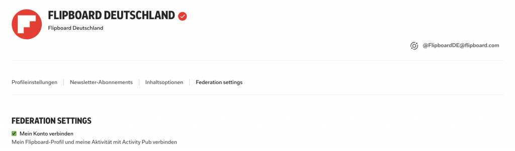 Ansicht der Profil-Einstellungen zur Föderation auf Flipboard.